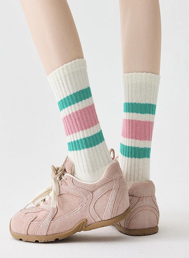 PLZSITDOWN Women Striped Retro Novelty Socks Slouch Socks Athletic Calf Tube Cotton Socks 3P-1 - Image 3